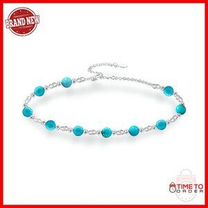 Sterling Silver Adjustable Bead Bracelet Genuine Turquoise Gemstone